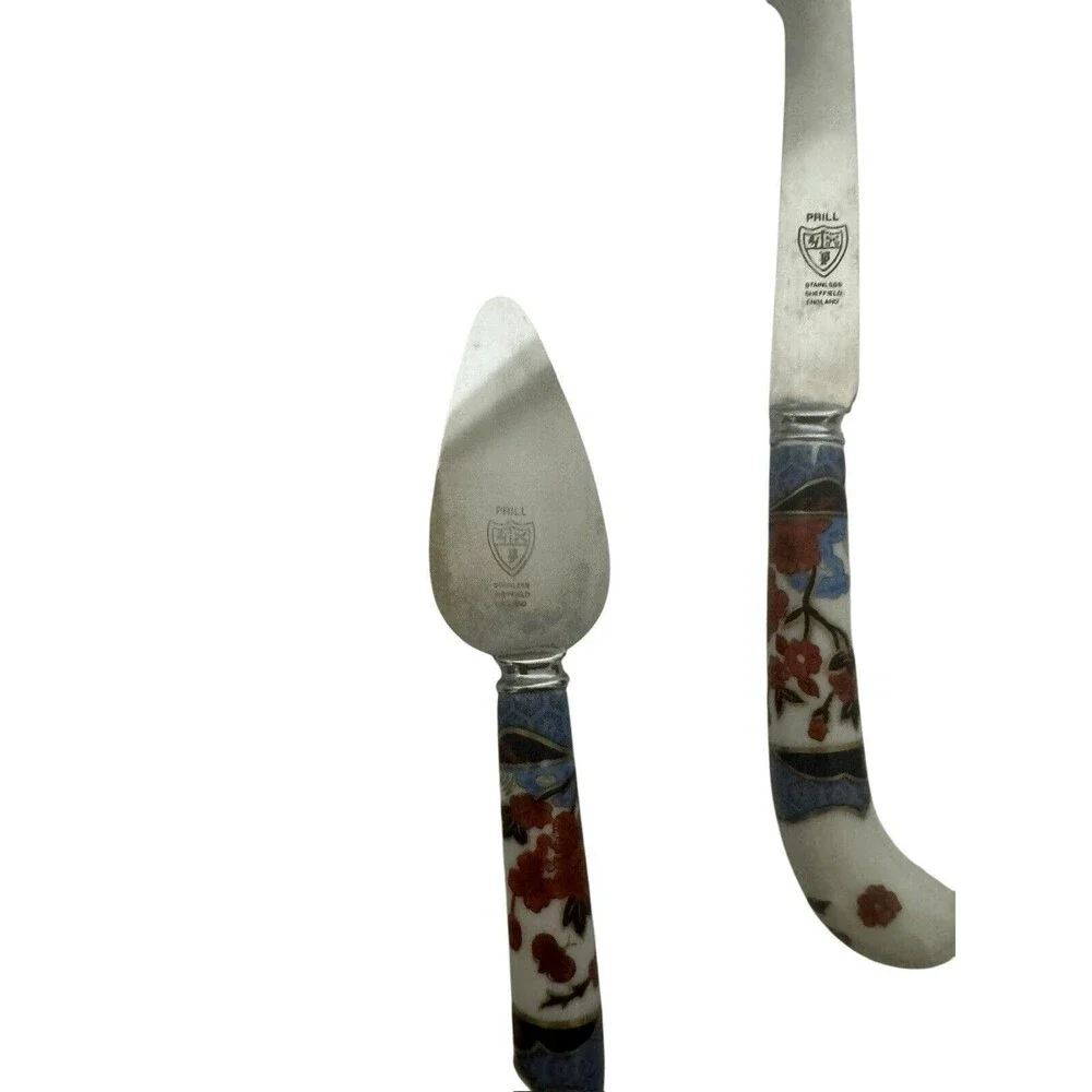 Vintage Sheffield House of Prill Chinoserie Porcelain Handle Cheese Set- Knife